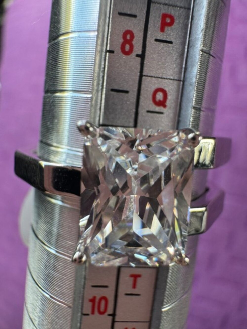 18K White Gold Filled with Emerald Cut AAA CZ Stone & Hectigone Shape Sz 9 - NWT